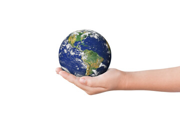 Earth, globe in hand on transparent background - PNG format. Elements of this image furnished by NASA