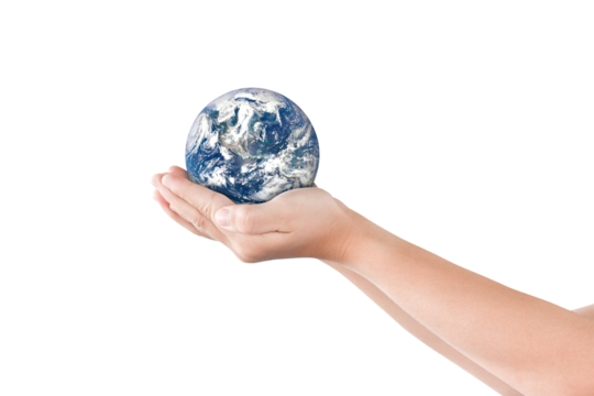 Earth, globe in hand on transparent background - PNG format. Elements of this image furnished by NASA