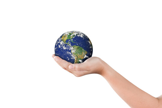 Earth, globe in hand on transparent background - PNG format. Elements of this image furnished by NASA