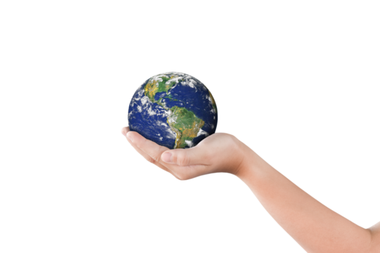 Earth, globe in hand on transparent background - PNG format. Elements of this image furnished by NASA