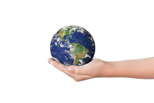 Earth, globe in hand on transparent background - PNG format. Elements of this image furnished by NASA