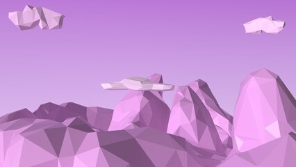 Fototapeta na wymiar 3D Illustration low poly pink valley and clouds concept for game.