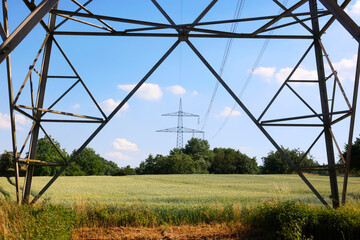 A Power Pylon in the Fields in Hohenlohe, Germany