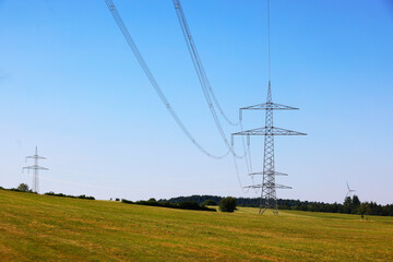 A Power Pylon in the Fields in Hohenlohe, Germany