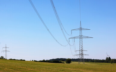 A Power Pylon in the Fields in Hohenlohe, Germany