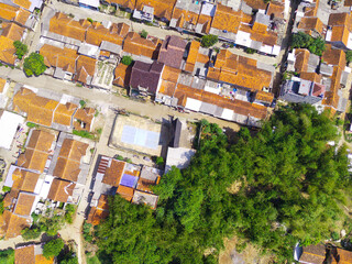 Abstract Defocused Blurred Background Aerial residential housing with forest on the edge in the Cikancung area. Not Focus