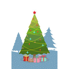 Fototapeta na wymiar Christmas tree and giftbox