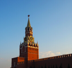 Spasskaya Tower, main tower on eastern wall of Moscow Kremlin in Moscow, Russia