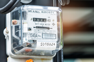 Electric measuring power meter for energy cost at home and office.