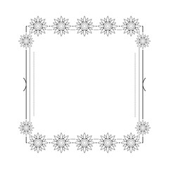 Abstract Black Simple Line Square With Leaf Leaves Frame Flowers Doodle Outline Element Vector Design Style Sketch Isolated Illustration For Wedding And Banner