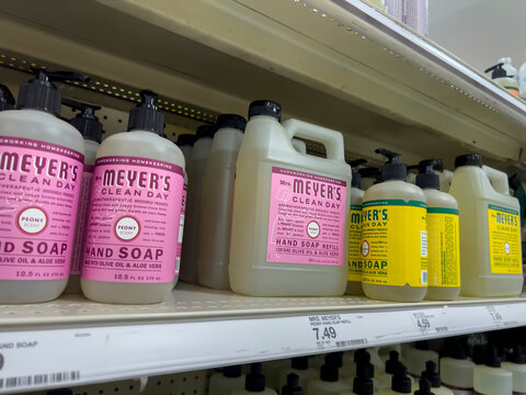 Lynnwood, WA USA - Circa August 2022: Selective Focus On Mrs. Meyers Cleaning Products For Sale Inside A Target Retail Store.