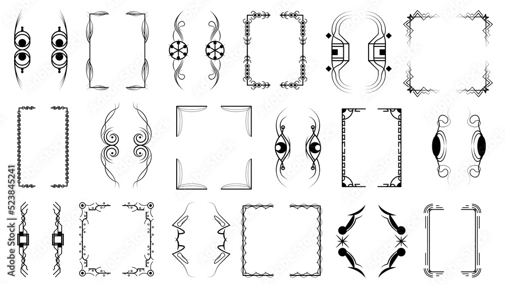 Poster set black simple line collection different doodle brackets, parentheses, braces elements vector desi