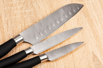 Set of steel kitchen knives