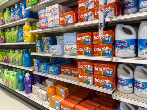Lynnwood, WA USA - circa August 2022: Selective focus on laundry products for sale inside a Target retail store.