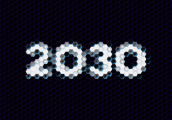 Sign of the 2030 year with hex pixel grid. New Years number or digits for holiday eve celebration card or calendar.