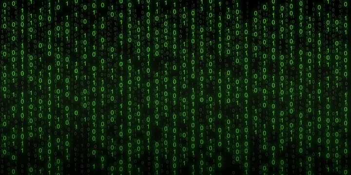 Futoroistic cyberspace with binary code. Green background from a matrix with falling numbers.