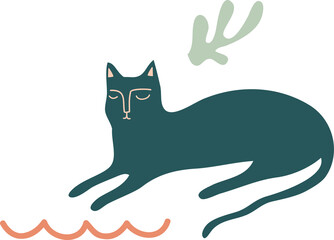 Hand drawn doodle Cat magician emblems ,women witches Boho Illustration