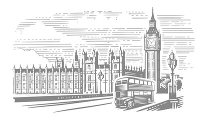 Big Ben. Vector drawing. Palace of Westminster