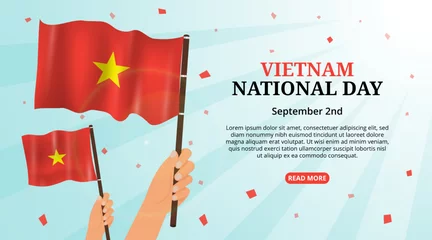 Foto op Canvas Vietnam national day background with people celebrating holding waving flag © Edoas