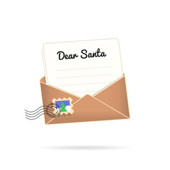 Christmas letter for Santa Claus as wish on holiday. Flat vector illustration of a big xmas wishes letter for Santa Claus. Realistic symbol or web icon isolated on white background
