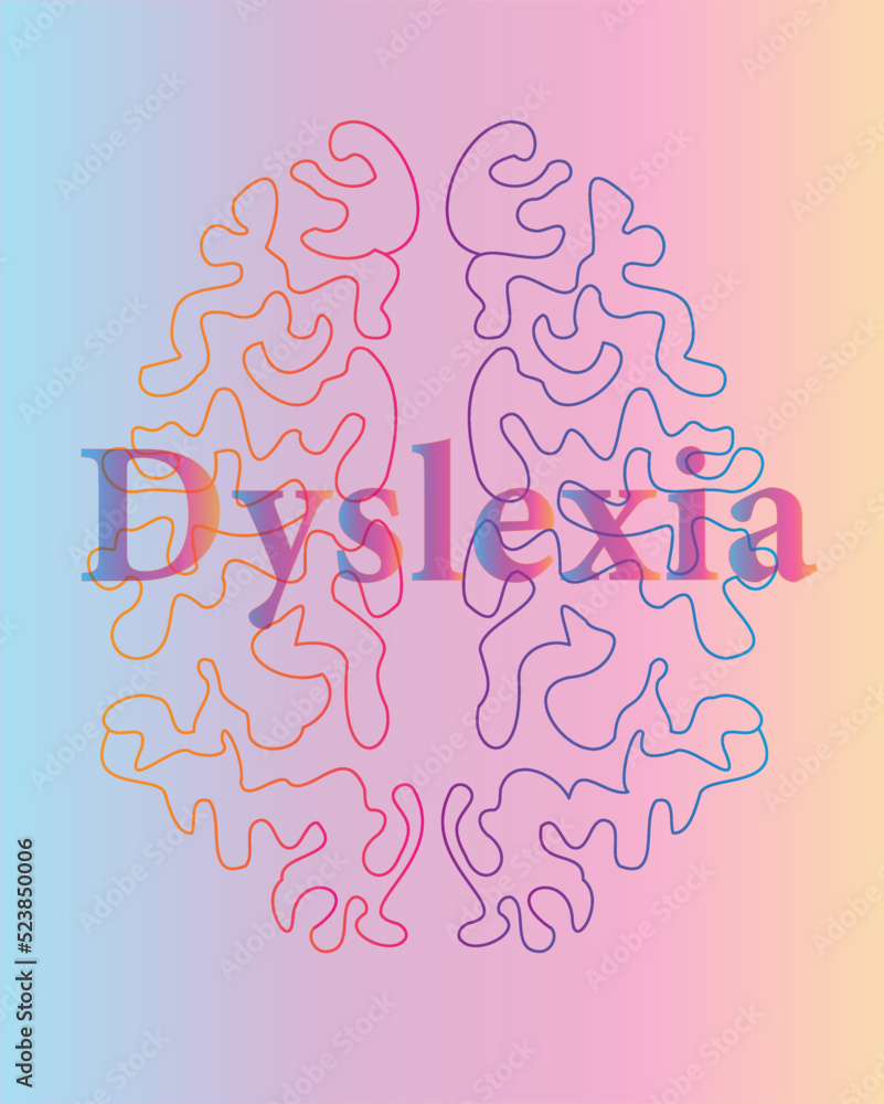 Wall mural dyslexia concept. illustration of human brain on color background