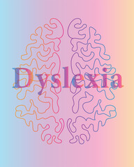 Dyslexia concept. Illustration of human brain on color background - obrazy, fototapety, plakaty