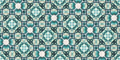 Teal beach house border in coastal style patchwork pattern. Modern nantucket summer printed edging time fabric. Banner ribbon in seamless repeat.