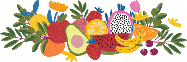 Cute summer mixed fruits wreath and frame illustration