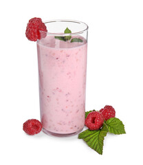 Tasty raspberry smoothie in glass isolated on white