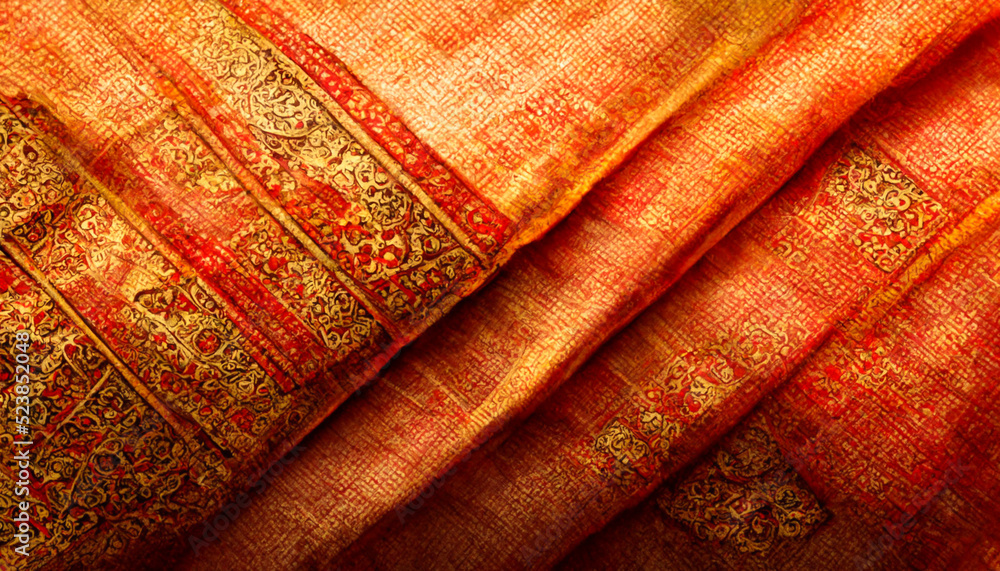 Aufkleber 3d render close up shot of indian fabric with colorful pattern. abstract background.