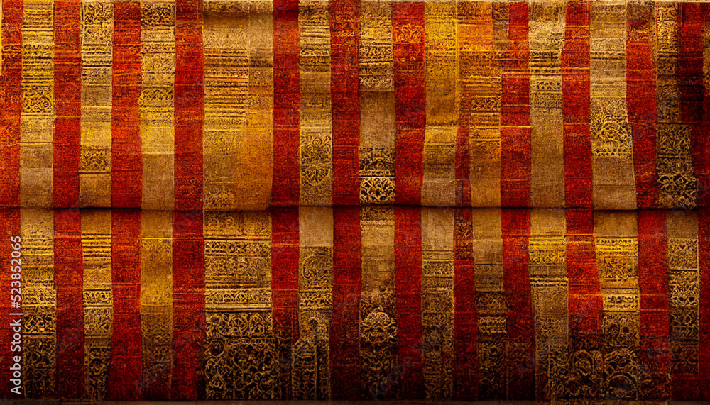 Aufkleber 3d render close up shot of indian fabric with colorful pattern. abstract background.