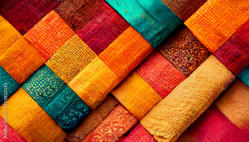 Aufkleber 3d render close up shot of indian fabric with colorful pattern. abstract background.