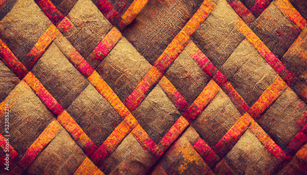 Aufkleber 3d render close up shot of indian fabric with colorful pattern. abstract background.