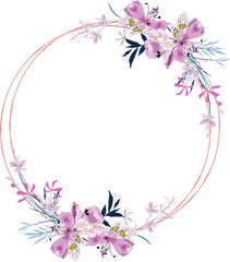 Floral illustration , leaf wreath ,frame with line geometric shape