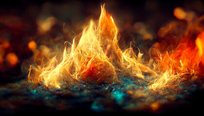 3D Render Flame of fire Abstract on black background.