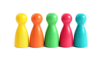 Colorful pawns on white background. Social inclusion concept