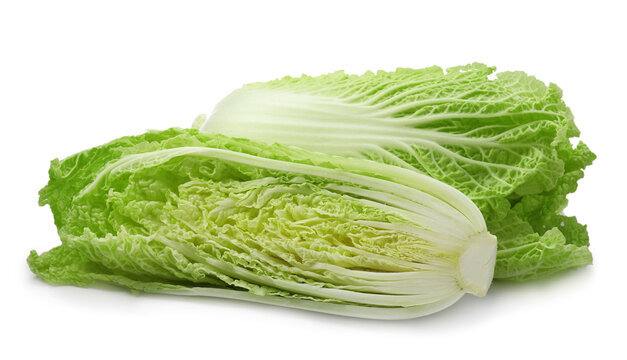 Fresh sliced Chinese cabbage on white background