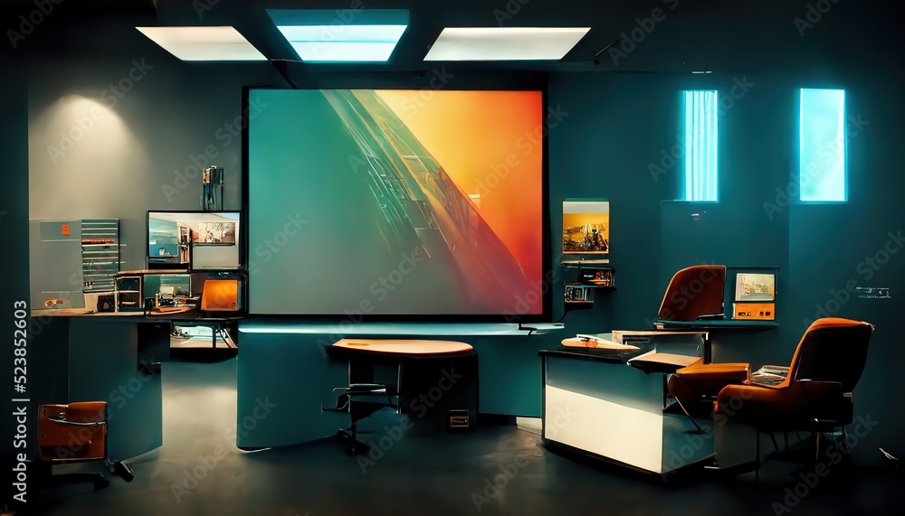 Poster composite image of computer in front of window in office.