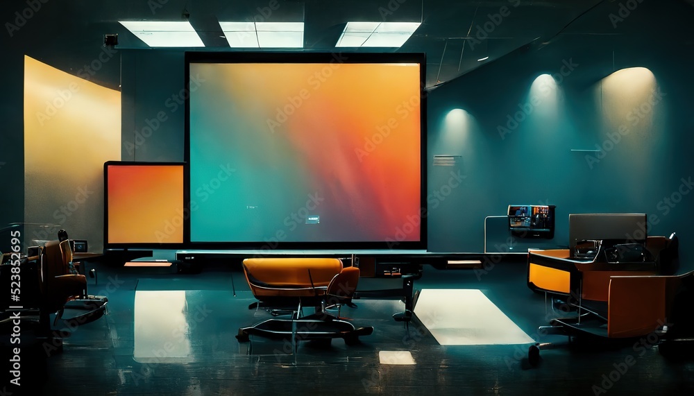 Poster composite image of computer in front of window in office.