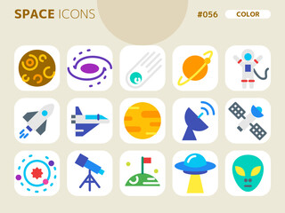 宇宙に関連するカラースタイルのアイコンセット_056