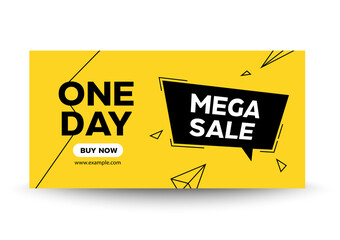 web banner mega sale template, one day shopping marketing concept, advertising geometric shape