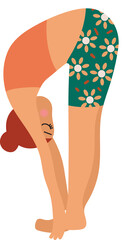 Yoga poses illustrations with woman in sport bra and shorts doing asanas relaxing