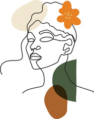 Line women art Abstract with flower and leaves
