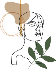 Line women art Abstract with flower and leaves