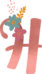 H Alphabet, floral letters with hand drawn flowers and leaves. Isolated monogram initials