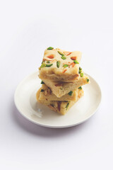 Milk powder barfi also known as Mava burfi, white Khoya burfi or Barfee, Indian Sweet food