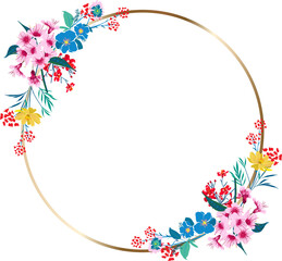 Round ,Circle Gold line Frame Flower  and leaves ornament Floral decorative