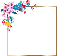 Square Gold line Frame Flower  and leaves ornament Floral decorative