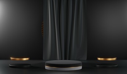 3D rendering of blank product background for cream cosmetics Modern black podium background