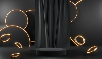 3D rendering of blank product background for cream cosmetics Modern black podium background